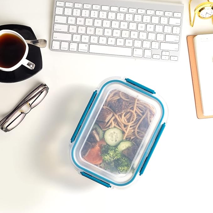 Glass Food Storage Containers with Airtight Lids-Glass Meal Prep Containers/Bento Box/Microwave Freezer Dishwasher Safe-Glass Lunch Box for Kitchen,Stackable,Large Capacity, BPA Free