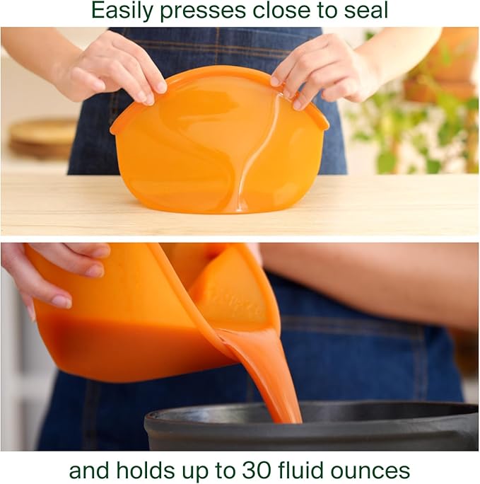 Food Huggers Hugger Bags Silicone Reusable Lunch & Snack Bag Durable Storage, BPA Free, Dishwasher & Freezer Safe, Stand-Up Resealable Produce Pouch | Large 30 fl oz, Amber