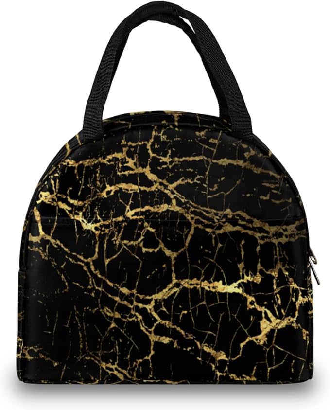 Insulated Lunch Bag for Women Men Golden Marble Texture Waterproof Thermal Tote Bag Reusable Lunch Box Container Lunch Holder Leakproof Lunch Cooler Bag Picnic Travel Work