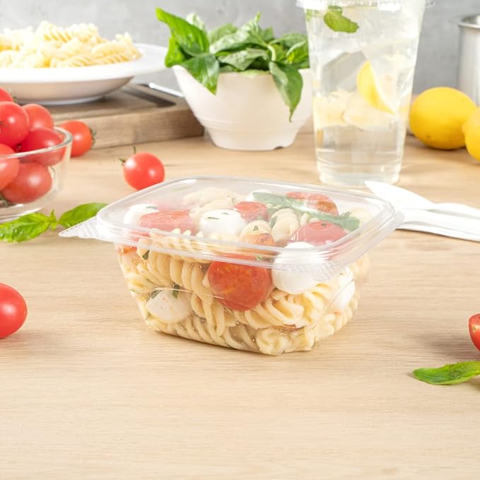 Restaurantware Thermo Tek 16 Ounce Deli Food Containers 100 Anti-Fog Hinged Lid Containers - Freezable Rectangle Clear Plastic To Go Food Containers Disposable