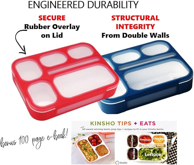 Bento Lunch Box for Kids: Leakproof Lunch Boxes, Snack Containers for Boys, Girls with 6 Compartments - School, Daycare, Meal Planning Portion Container, BPA-Free Boxes, Utensils, Red Navy Blue Set