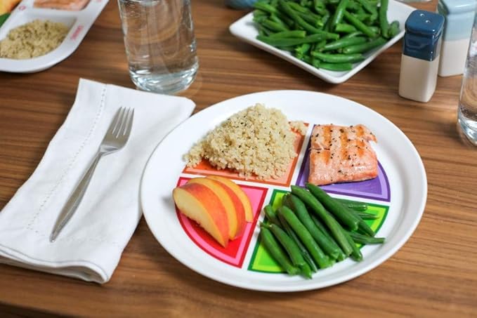 Health Beet Choose MyPlate Portion Control Plate โ 4 Flat Sections for Fruits Grain Vegetable Protein - Dishwasher & Microwave Safe Visually Sectioned Plates for Health Education - (4-Pack)