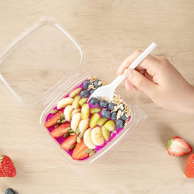 Restaurantware Thermo Tek 12 Ounce Deli Food Containers 100 Anti-Fog Hinged Lid Containers - Freezable Rectangle Clear Plastic To Go Food Containers Disposable