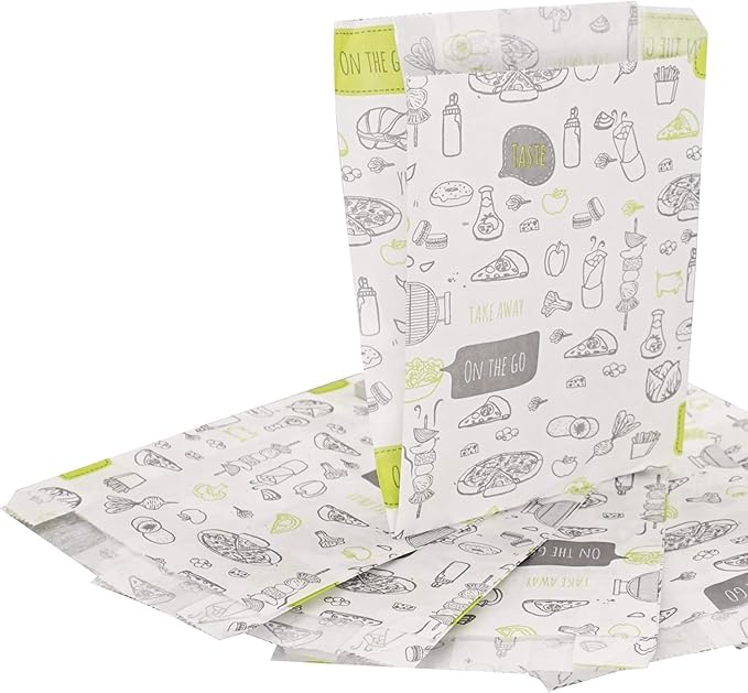 (Pack of 400) Paper Bags for Food Packaging, 4.33" x 1.18" x 4.72" (11 x 3 x 12 cm), French Bags, Greaseproof Fast Food Bags, Food Packaging