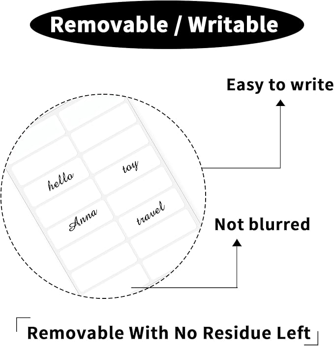 STARLIBOO Removable Blank Sticker Labels, Rectangular 1 x 2"" Freezer Labels for Organizing, Tear-Resistant No Residue, Removable Labels for Food Containers (240Pcs), White