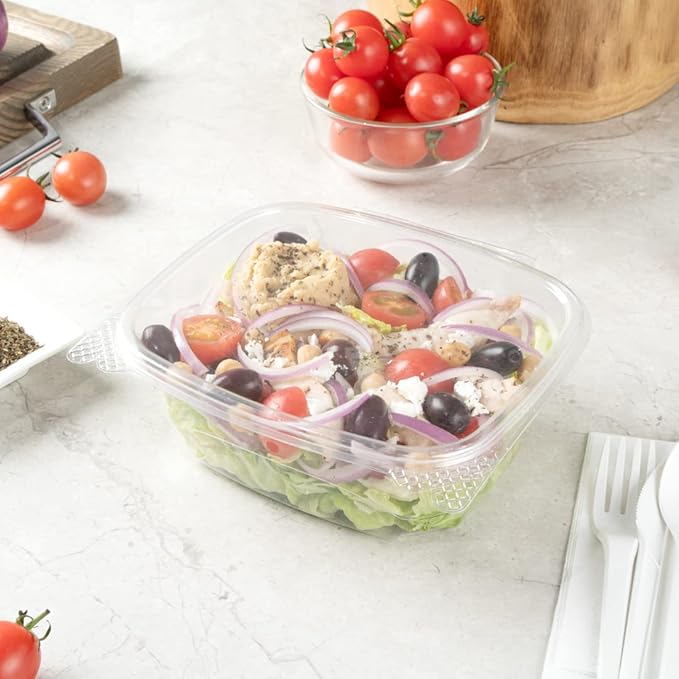 Restaurantware Thermo Tek 32 Ounce Deli Food Containers 100 Anti-Fog Hinged Lid Containers - Freezable Rectangle Clear Plastic To Go Food Containers Disposable