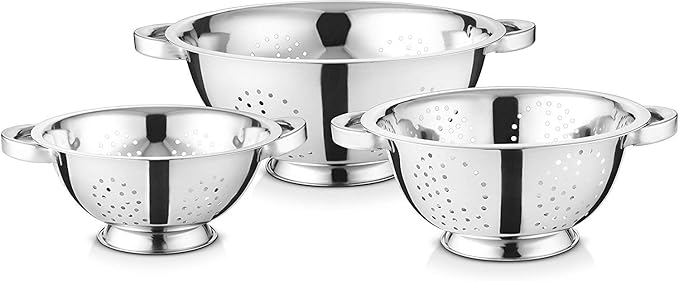 AVADOR Set of 3 Stainless Steel Colanders, Comes in 1. 3 and 5 Quart for all your Cooking | Baking | Prepping Needs