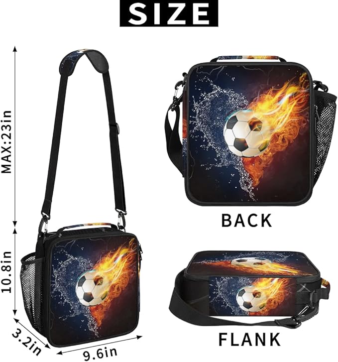Insulated Lunch Bag for Women Men - Leakproof Portable Lunchbox Lunch Bag for Kids Meal Prep Container Lunch Cooler for School,Work,Picnic,Travel(Fiery Football)