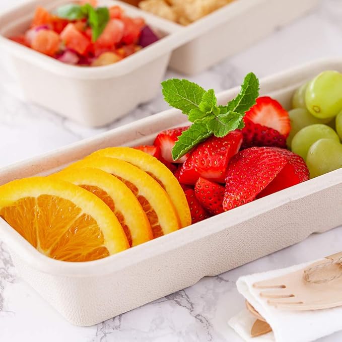 Restaurantware Pulp Tek 9.2 x 3.8 x 1.8 Inch Takeaway Food Boxes 100 Disposable Take Out Containers - Lids Sold Separately Freezable Bagasse Catering Food Containers Microwavable 17 Ounce
