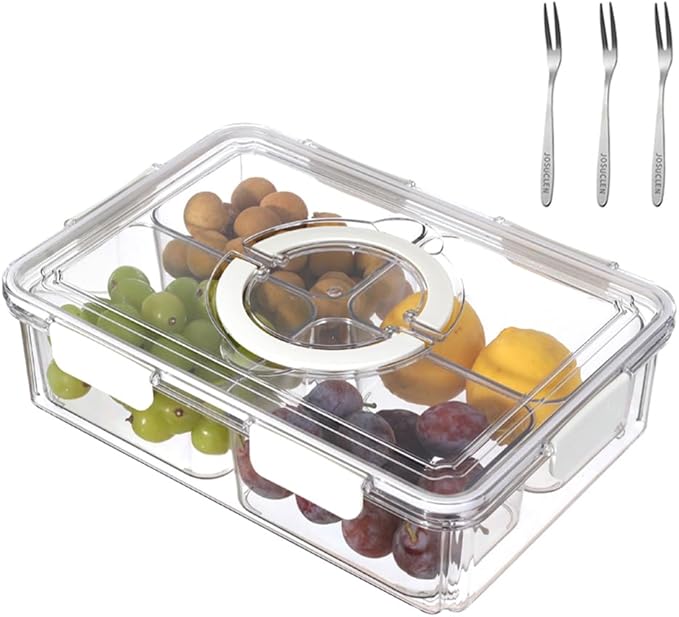 JOSUCLEN Salad Bar Containers for Fridge, Extra Large Divided Serving Tray with Lid Clear, Charcuterie Snack Box Container Portable, Veggie Tray, Travel Charcuterie Board with Lid