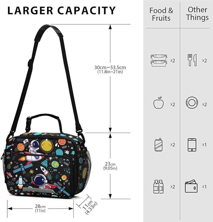 MNSRUU Lunch Bag Space Astronaut Insulated Lunch Bag Women Lunch Totes Men Lunch Box with Adjustable Shoulder Strap Lunch Bag for Work Office School Picnic