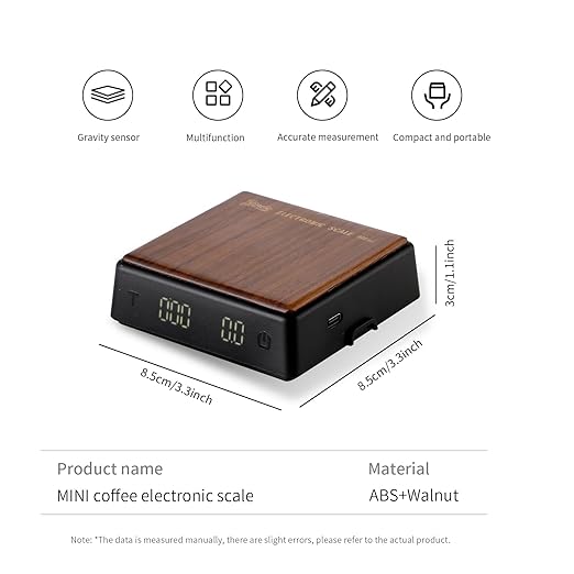 Mini Coffee Digital Scale with Timer, Rechargeable Kitchen Electronic Scale, Compact Digital Scale for Precision Brewing, Accurate Measurement for Espresso & Pour Over (Black)