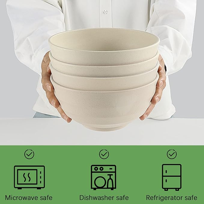 Wheat Straw Bowl Sets,4 PCS Unbreakable Cereal Bowl 60 OZ,Microwave and Dishwasher Safe Bowls,Super Big Bowl Sets BPA Free Bowls for Serving Soup,Oatmeal and Salad Etc…