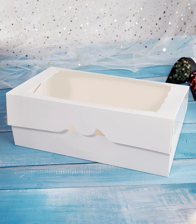 15-PACK Pastry Bakery Box 16x11x2.75inch,White Large Donuts,Muffins,Cookies Boxes with PVC Window Auto-Pop up Paper Box Nature Cardboard Take Out Container,Hold 12 Donuts,Pack of 15