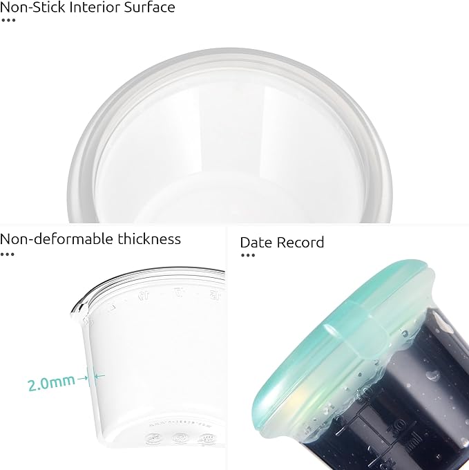 U-Taste 2oz Silicone Food Container: Mini Kitchen Storage with Airtight Lid, Freezer & Microwave Safe, Dip Box with Date Marking Circle, Clear Round Stackable for Sauce, Dressing, Condiment -Aqua Sky