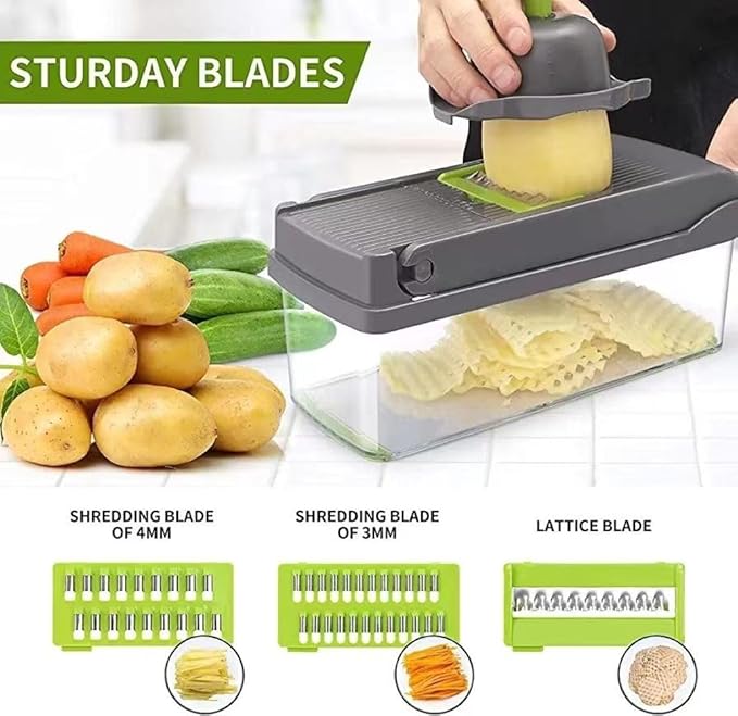 OUR NEW 2024 Multifunctional Vegetable Cutter Fruit Chopper Slicer Cutting Tool Manual 16 IN 1 Vegetable Cutter, 61.5X34.5X51 cm, Gray