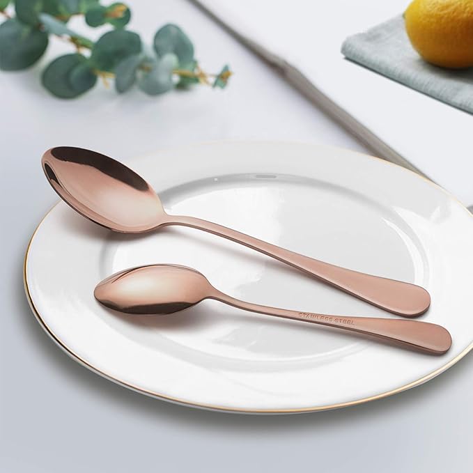 LIANYU 10-Piece Copper Silverware Flatware Set for 2, Stainless Steel Cutlery Set with Knives Spoons Forks, Eating Utensils for Wedding Festival Party, Mirror Finished, Dishwasher Safe