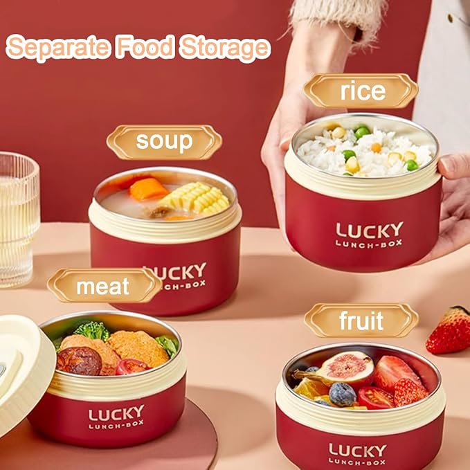 Portable Insulated Lunch Containers, Stainless Steel Bento Box Adult Lunch Box with Insulated Lunch Bag, 4 Separate Stackable Lunch Container for Adult, Red