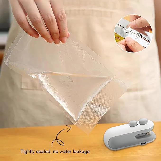 Mini Bag Sealer 2 Pack Bag Sealer with Cutter and Magnet 2 in 1 Mini Bag Resealer Machine Portable Handheld Rechargeable Heat Vacuum Food Sealer for Plastic Bags Snacks & Food Storage (2, white)