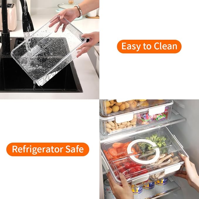 JOSUCLEN Salad Bar Containers for Fridge, Extra Large Divided Serving Tray with Lid Clear, Charcuterie Snack Box Container Portable, Veggie Tray, Travel Charcuterie Board with Lid