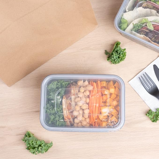 Restaurantware Futura 34.5 Ounce Meal Prep Containers With Lids 100 Tamper-Evident To Go Containers - Microwavable Disposable Silver Plastic Food Containers With Lids For Take Out or Lunches