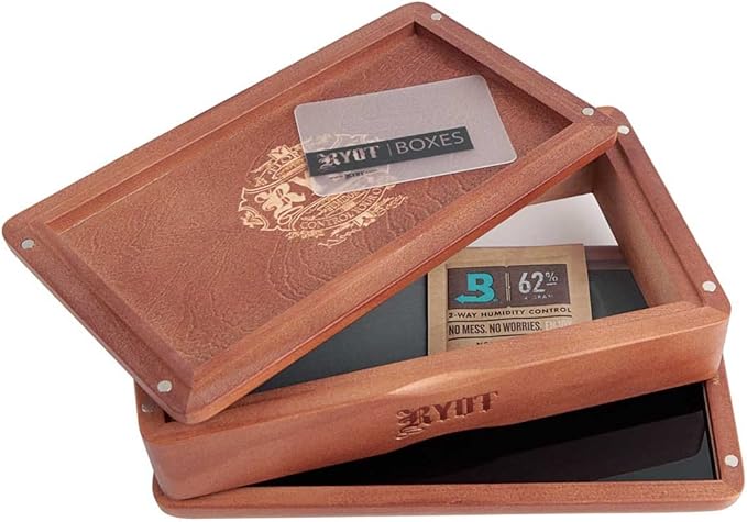RYOT 4x7” Solid Top Box in Walnut| Premium Wooden Box Perfect for Sifter - Monofilament Mesh Screen - Glass Base Tray - Prep Card - Pollen Catcher