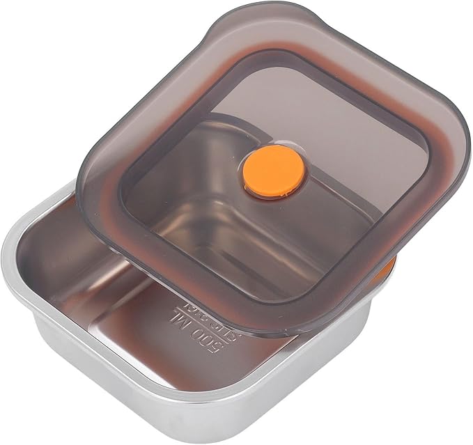 Metal Food Container, Stainless Steel Food Storage Container Leak Proof Sinking Lid for Restaurant (500ml)