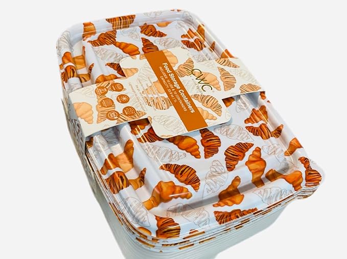 COOK WITH COLOR 20 PIECE PLASTIC RECTANGULAR FOOD CONTAINERS, 10 LIDS & 10 CONTAINERS CAPACITY 33.8 OZ (1L) 9 X 6 X 2 (CROISSANT)