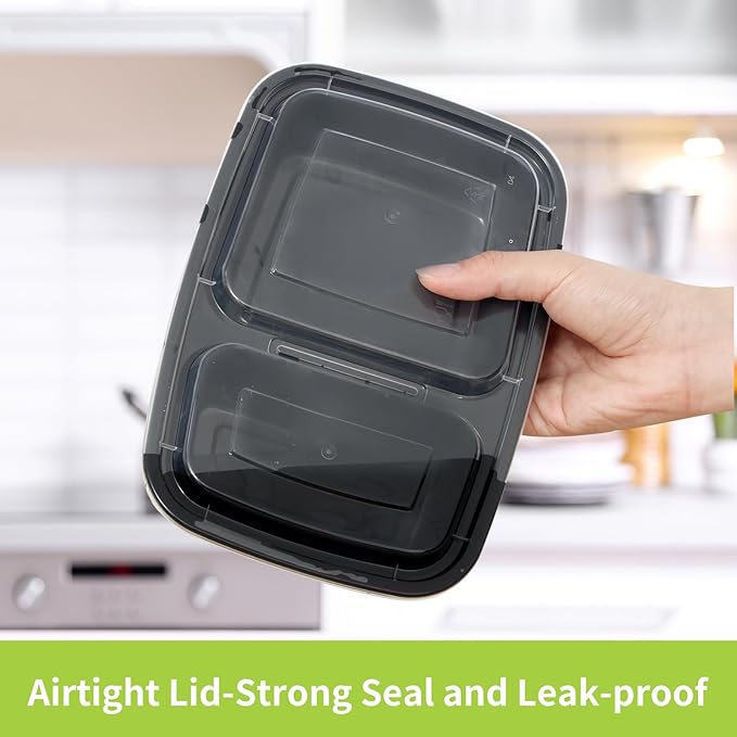 Moretoes 50 Pack 32oz Meal Prep Containers Reusable 2 Compartment Food Storage Containers with Lids Plastic Stackable To Go Boxes Microwave, Freezer, Dishwasher Safe
