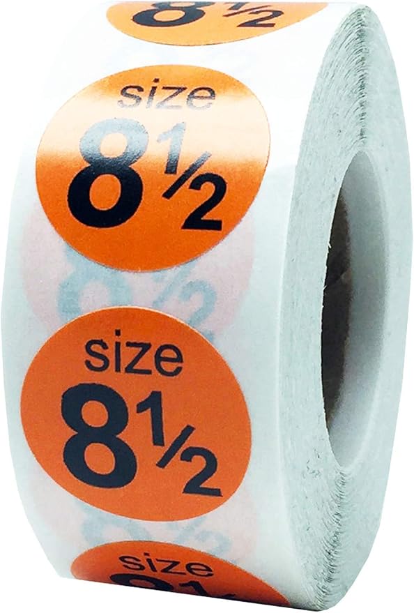Shoe Size 8 1/2 Orange Stickers for Retail Clothing – 3/4 Inch Round, 500 Semi-Gloss Adhesive Labels Per Roll for Footwear Inventory, Organization, and Display – Made in The USA