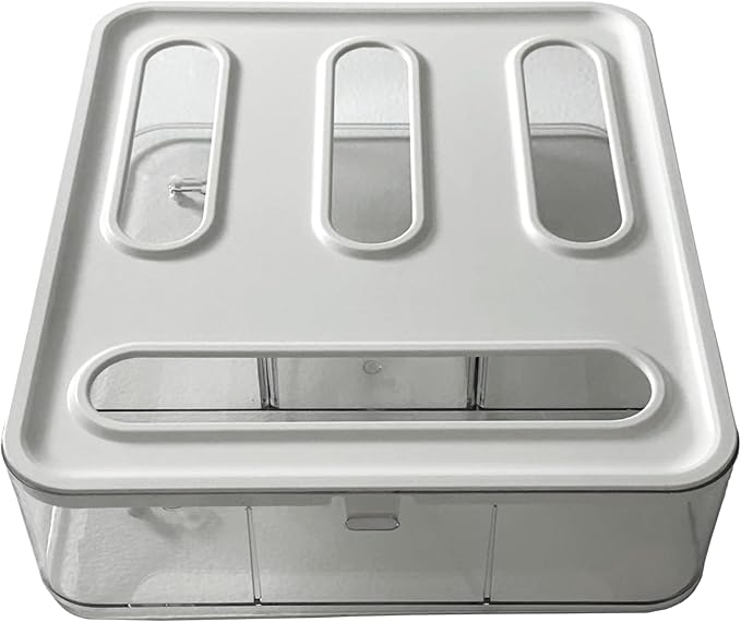 Food Storage Bag Organizer for Kitchen Drawer, 4-Slot, Wall-Mountable, Plastic Sandwich Bag Dispenser with Locking Lid Design