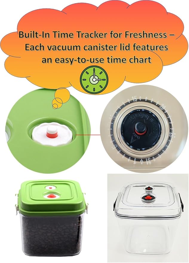 Vacuum Canister Set for Coffee, Tea, Dry Goods – 500ml 1200ml 3000ml Containers with Manual Pump&Time Chart – Food Storage,Bar Essentials, Espresso, Bulk Ground (0.5L+1.2L+3.0L+Pump-Transparent-2pack)