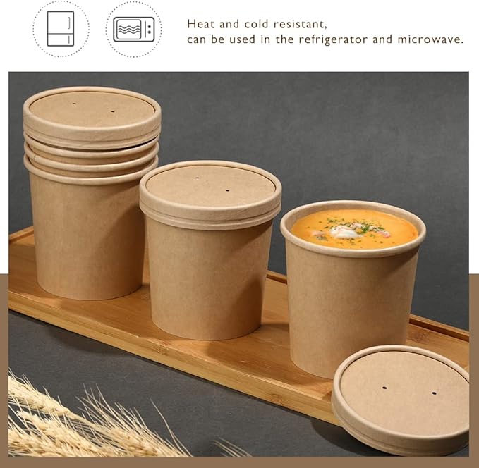 16 oz 25 Pack Paper Soup Containers with lids, Disposable Kraft Food Cups, Soup Cups Paper Ice Cream Cup, Dessert Cup, Yogurt Ice Cream Containers. Great For Restaurants, Take Outs, or To-Go Lunch