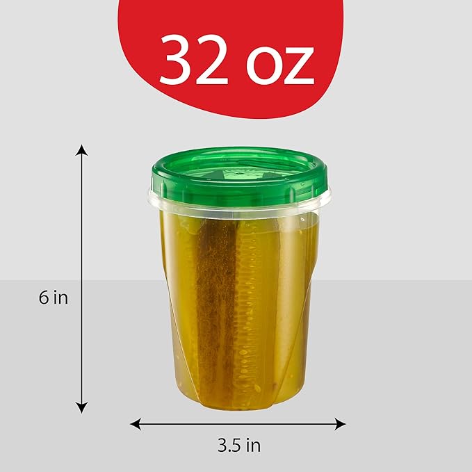 PLASTICPRO 6 Pack Twist Cap Food Storage Containers with Green Screw on Lid- 32 oz Reusable Meal Prep Containers - Freezer and Microwave Safe Green Plastic Food Storage