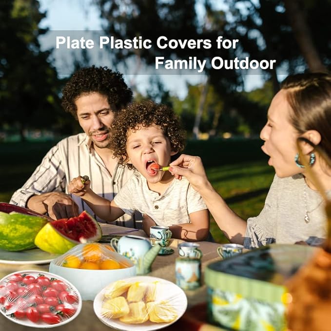 200PCS Plastic Bowl Covers Reusable, Thicken Plastic Covers Elastic Bowl Covers for Bread Proofing, Picnic Food Leftover Covers Stretch Plastic Cover Food for Family Outdoor Picnic