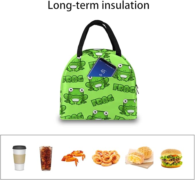 Insulated Lunch Bag for Women Men Green Frog Waterproof Thermal Tote Bag Reusable Lunch Box Container Lunch Holder Leakproof Lunch Cooler Bag Picnic Travel Work