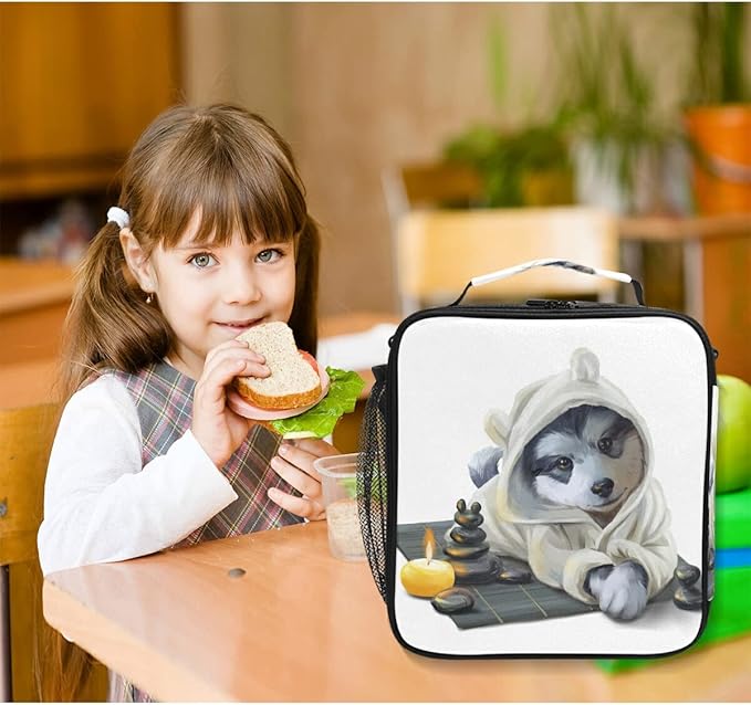 Pfrewn Dog Lunch Box for Kids Puppy Husky Insulated Lunch Bag Cute Animals Pet Stones Relax Reusable Cooler Meal Prep Bags Lunch Tote with Shoulder Strap for Boys Girls School Office Adult