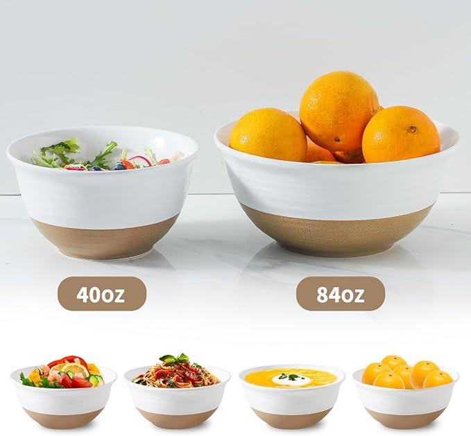 Ceramic Serving Bowls,84 Ounce Stackable Salad Bowls for Kitchen,9 Inch Large Mixing Bowls for Cereal,Pasta,Soup and Oatmeal,Serving Dish Set of 2,Gift for Housewarming,Microwave Safe,White