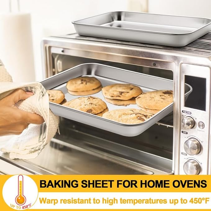 CACOLES Stainless Steel Baking Sheet Pan Set of 6, Cookie Sheet Metal Baking Pan Oven Tray, Cooking Baking Sheet for Toaster Oven, Easy Clean, Dishwasher Safe, 9 x 7 x 1 Inch