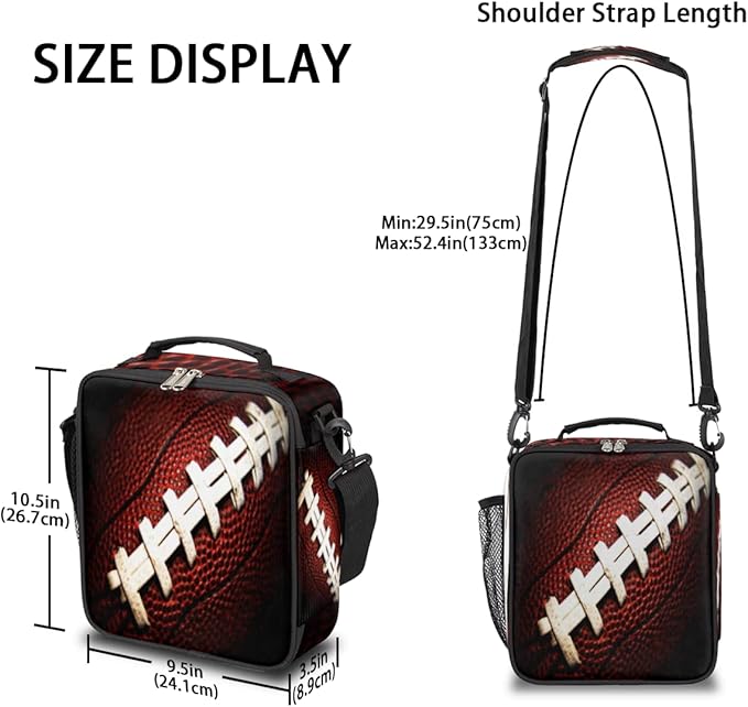 American Football Kids Lunch Box Football Sport Insulated Lunch Bag Tote for Girls Boys Cooler Freezable Meal Prep Bag with Shoulder Strap Waterproof Lunch Container for School Office Picnic