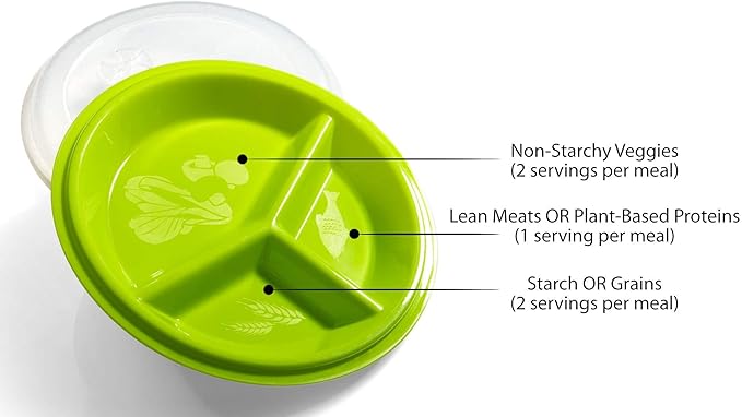 2 PACK - Microwave Food Storage Travel Tray Containers - Portion Control - 3 Section Compartment Divided Plates with Vented Lid For Easy Reheat Adults & Kids Tray - Random Colors Shipped(2, assorted)