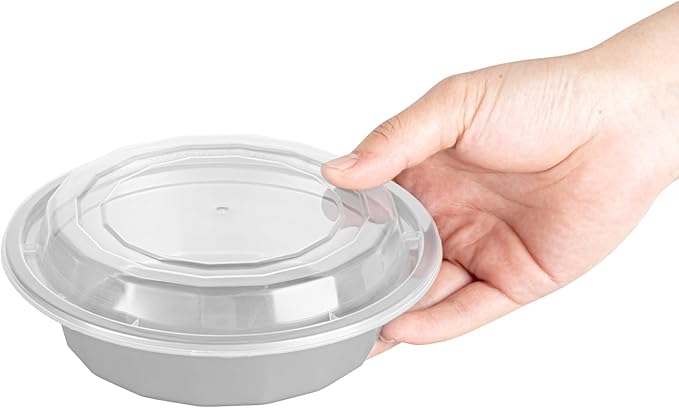 Restaurantware Asporto 16 Ounce Round Take Out Containers, 100 Food Containers With Lids - Microwavable, Disposable, Silver Plastic To Go Food Containers, No BPA, For Take Out And Delivery