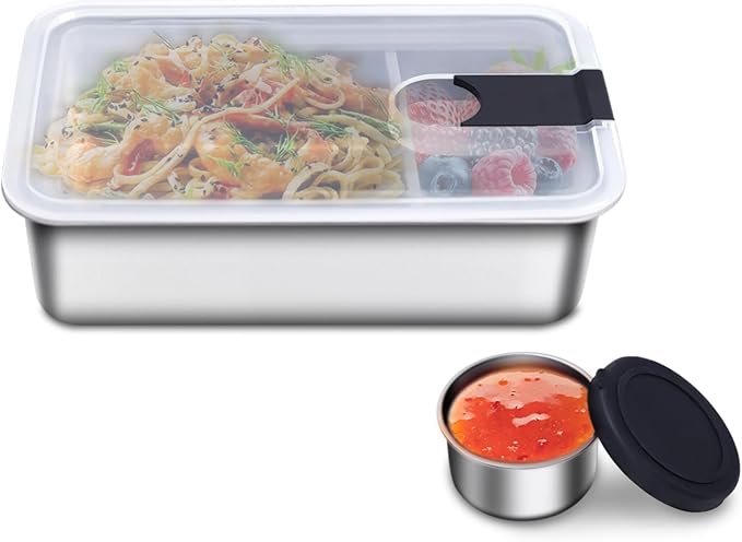 Stainless Steel Bento Lunch Box for Adult, 42oz Leak-Proof Lunch Box Containers, Microwave-Safe, with Adjustable Divider, Convenient Metal Lunchbox for Work, Travel