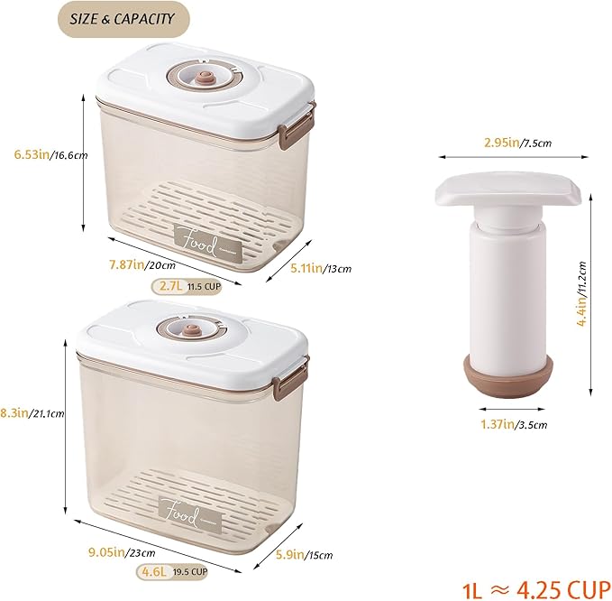 Vacuum Seal Containers - Marinade and Keep Food Fresh with Time Dial, BPA Free, Drainer, Microwave Friendly - 2 Piece Set (11.5Cups+19.5Cups)