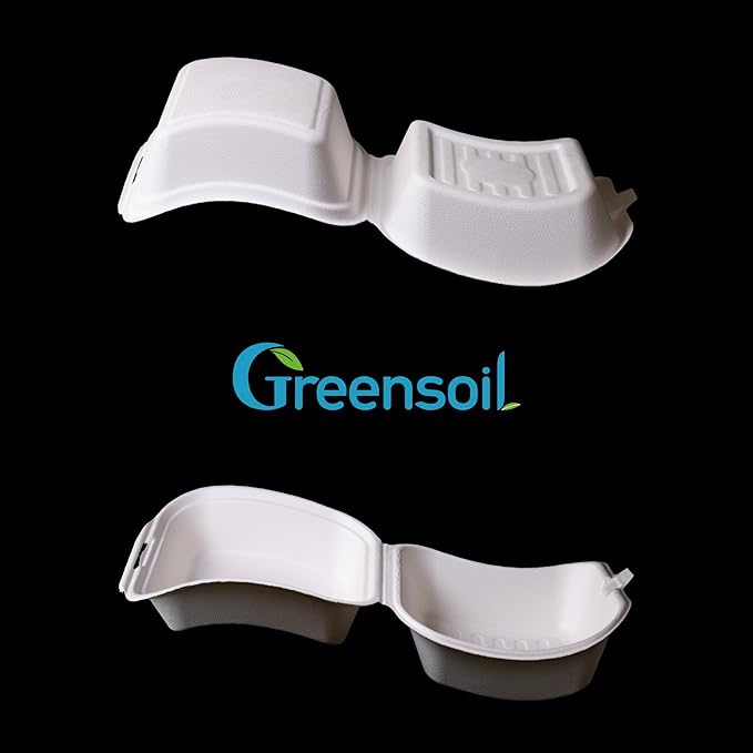 Greensoil 6x6 Compostable To Go Containers - 1-Compartment 100 Pack, Heavy Duty Clamshell Take Out Containers, PFAS-Free, Microwave & Freezer Safe, BPI Certified for Salad, Cake, Sandwiches, Lunch