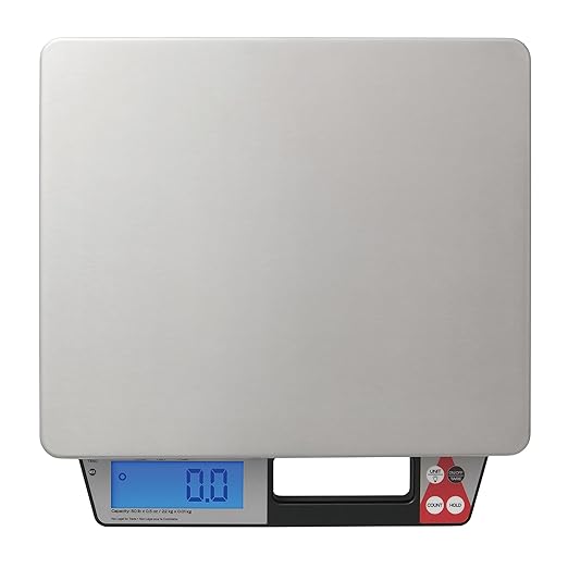 Taylor TE50 50-Pound Digital Portion Control Food Scale with Handle, Inventory, Postal, and Bulk Portioning Scale, Tare and Hold Function, NSF, Stainless Steel Platform