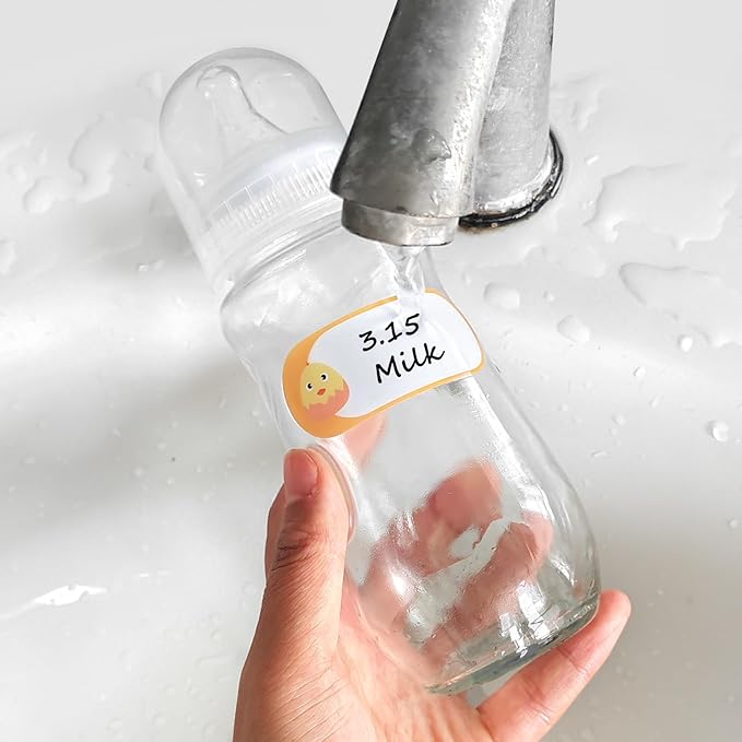 528 Pcs 1 x 2.5 Inch Baby Milk Bottle Labels Writeable, Removable Freezer Labels, 528 Food Stickers Cartoon Waterproof, Residue-Free Food Storage Label, for Kitchen, Mason Jar