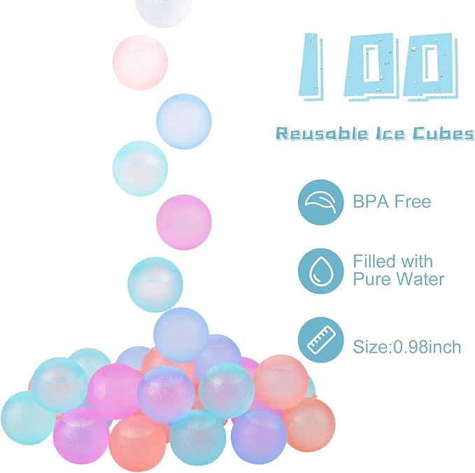 100 Pack Color-changing Reusable Ice Cube for Drinks, Colorful Round Shape Plastic ice Cubes Without Diluting BPA Free, Refreezable Ice Cubes for Coffee, Wine, Whiskey, Cocktails (Color-changing)