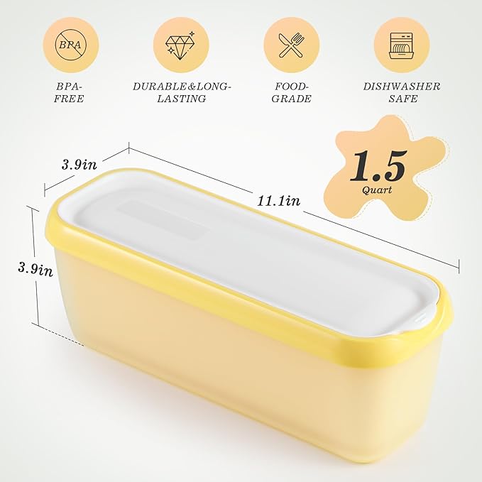 2Pack Ice Cream Containers for Homemade Ice Cream(1.5 Quart Each),Reusable Plastic Tubs Storage Containers Cups with Lids for Freezer,Stackable Storage Container for Gelato,Yogurt, Sorbet