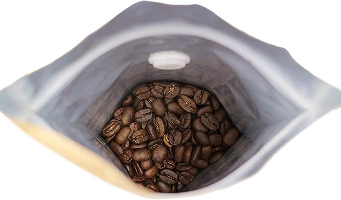 250g / 8oz / ½lb Kraft Paper Stand Up Coffee Bag Pouch. Round Bottom, Zip Lock, Degassing Valve and Heat Seal-able. Pack of 10